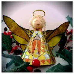 Large: Yellow Tin Angel Christmas Tree Topper