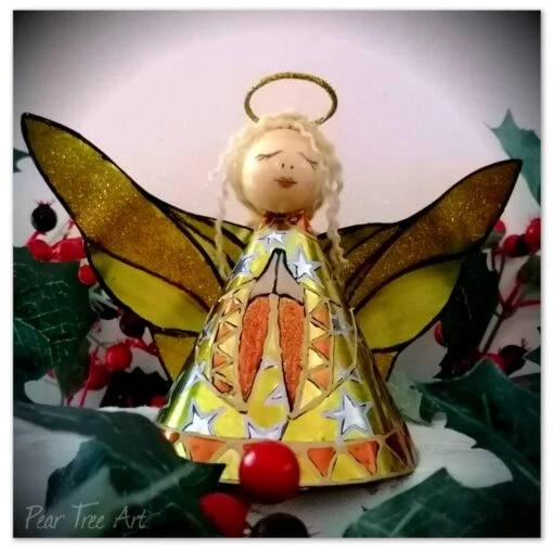 Large: Yellow Tin Angel Christmas Tree Topper