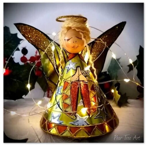 Large: Yellow Tin Angel Christmas Tree Topper -Christmas Homeware & Accessories Shop featureditemlargei 1539