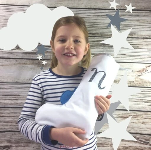 Custom Christmas Stocking- Letter White Silver Decoration, Personalized Monogram