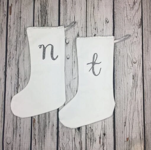 Custom Christmas Stocking- Letter White Silver Decoration, Personalized Monogram -Christmas Homeware & Accessories Shop featureditemlargei 1557
