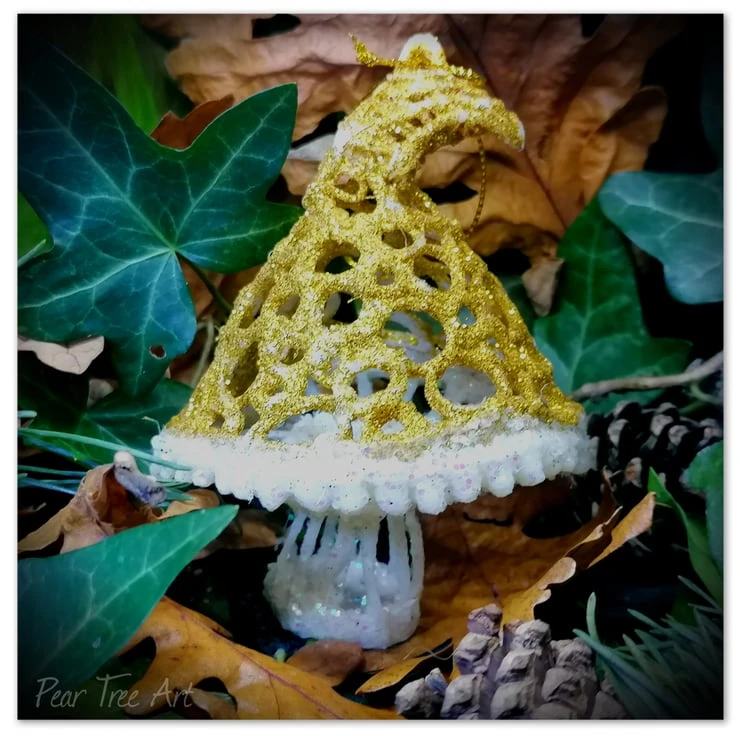 Gold Toadstool Christmas Tree Decoration 1 Gold Toadstool Christmas Tree Decoration