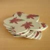 Christmas Coasters, Set Of 6, Poinsettia Design Flower Shape Wooden Coasters