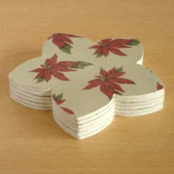 Christmas Coasters, Set Of 6, Poinsettia Design Flower Shape Wooden Coasters -Christmas Homeware & Accessories Shop featureditemlargei 1570