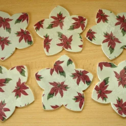 Christmas Coasters, Set Of 6, Poinsettia Design Flower Shape Wooden Coasters -Christmas Homeware & Accessories Shop featureditemlargei 1572