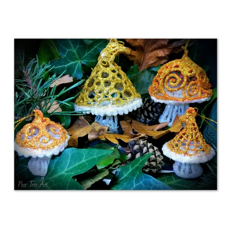 Gold Toadstool Christmas Tree Decoration 3 Gold Toadstool Christmas Tree Decoration - Image 3