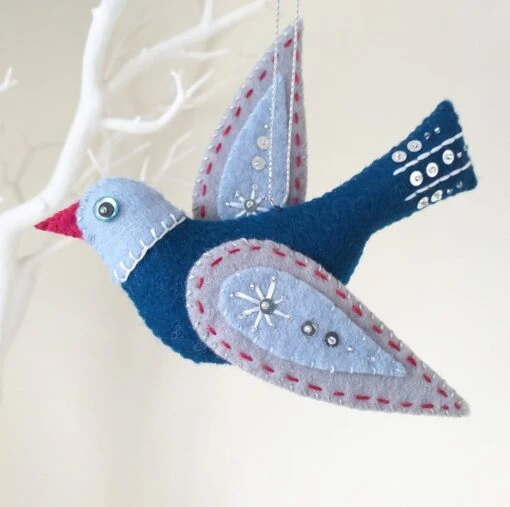 Wool Felt Bird Ornament, Christmas Tree Decoration, Mmmcrafts Snowbird Ornament