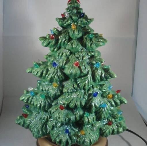 Green Ceramic Glittery Xmas Christmas Tree Table Lamp Light Ornament Decoration.
