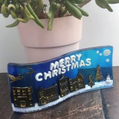 Handmade Fused Glass 3D Merry Christmas Free Standing Curved Picture Decoration -Christmas Homeware & Accessories Shop featureditemlargei 1601