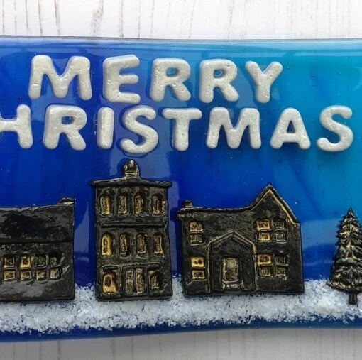 Handmade Fused Glass 3D Merry Christmas Free Standing Curved Picture Decoration -Christmas Homeware & Accessories Shop featureditemlargei 1602