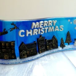 Handmade Fused Glass 3D Merry Christmas Free Standing Curved Picture Decoration -Christmas Homeware & Accessories Shop featureditemlargei 1603