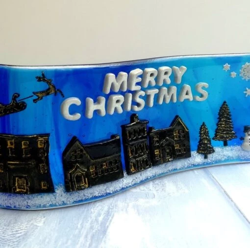Handmade Fused Glass 3D Merry Christmas Free Standing Curved Picture Decoration -Christmas Homeware & Accessories Shop featureditemlargei 1603