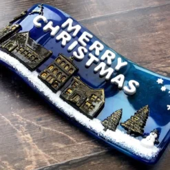 Handmade Fused Glass 3D Merry Christmas Free Standing Curved Picture Decoration -Christmas Homeware & Accessories Shop featureditemlargei 1605