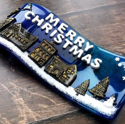Handmade Fused Glass 3D Merry Christmas Free Standing Curved Picture Decoration -Christmas Homeware & Accessories Shop featureditemlargei 1605