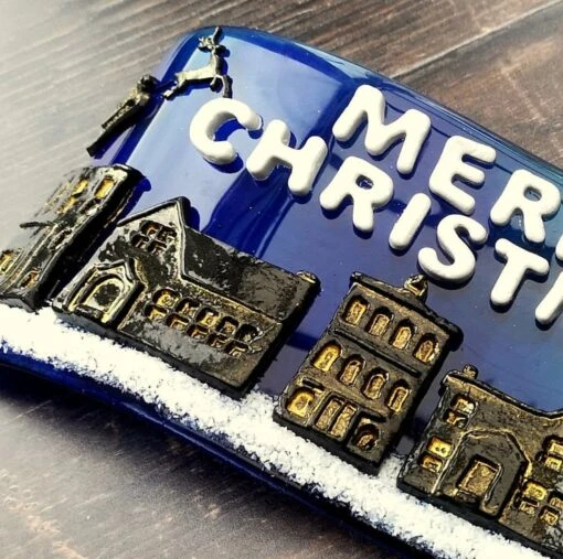 Handmade Fused Glass 3D Merry Christmas Free Standing Curved Picture Decoration -Christmas Homeware & Accessories Shop featureditemlargei 1606