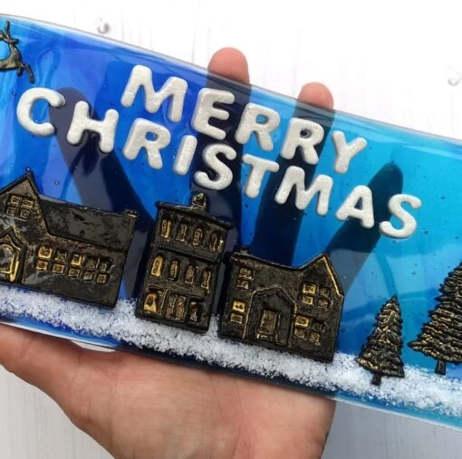 Handmade Fused Glass 3D Merry Christmas Free Standing Curved Picture Decoration -Christmas Homeware & Accessories Shop featureditemlargei 1607