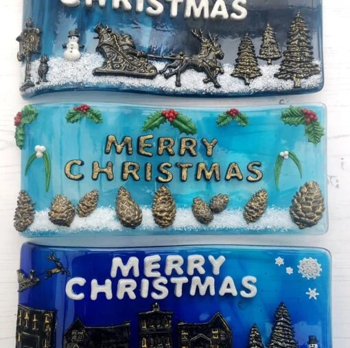 Handmade Fused Glass 3D Merry Christmas Free Standing Curved Picture Decoration -Christmas Homeware & Accessories Shop featureditemlargei 1609