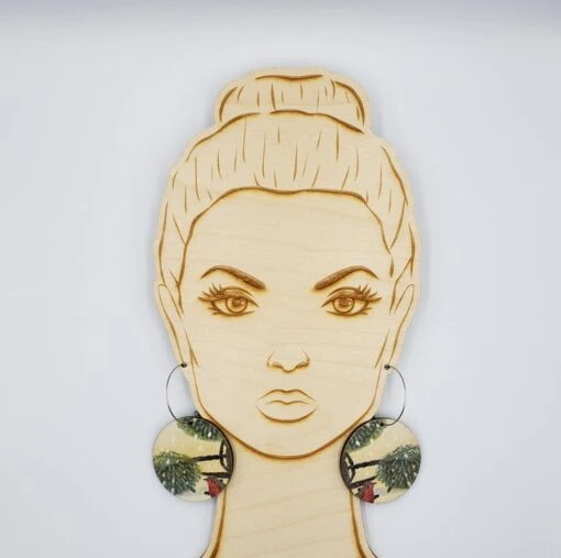 Medium Christmas Red Robin Wooden Dangly Earrings