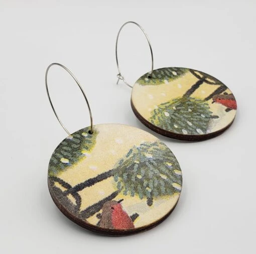 Medium Christmas Red Robin Wooden Dangly Earrings -Christmas Homeware & Accessories Shop featureditemlargei 1631