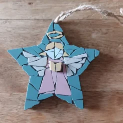 Star Mosaic Pink And Blue Christmas Angel Tree Hanging Decoration
