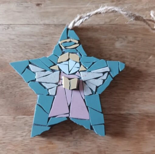 Star Mosaic Pink And Blue Christmas Angel Tree Hanging Decoration