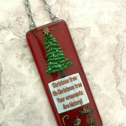 Handmade Fused Glass 3D Christmas Cat Hanging Picture Decoration - Festive Decor -Christmas Homeware & Accessories Shop featureditemlargei 1689