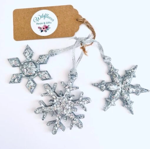 Glittery Christmas Decorations, Silver Christmas Decor, Tree Decorations