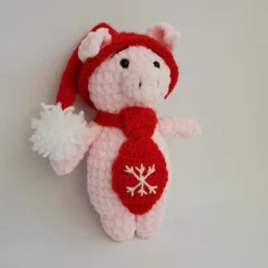Handmade Crochet Piglet In A Red Hat, Handmade Gift, Christmas Gift