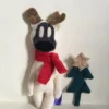 Ivory Reindeer Handmade Plushie With Red Scarf, Christmas Gift