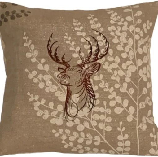 Glitter Christmas Swirl Stag Embroidered Cushion Cover 14”x14” Last One