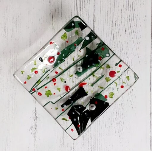 Fused Glass Christmas-themed Tealight Holder, Trinket Or Bonbon Dish