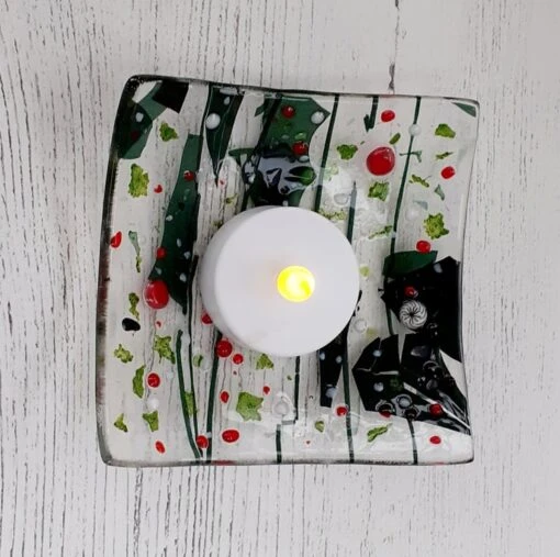 Fused Glass Christmas-themed Tealight Holder, Trinket Or Bonbon Dish -Christmas Homeware & Accessories Shop featureditemlargei 1813