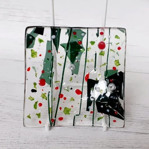 Fused Glass Christmas-themed Tealight Holder, Trinket Or Bonbon Dish -Christmas Homeware & Accessories Shop featureditemlargei 1815