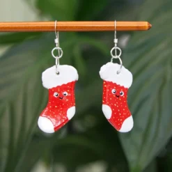 Cosy Christmas Winter Stocking Dangly Painted Clay Earrings -Christmas Homeware & Accessories Shop featureditemlargei 1857