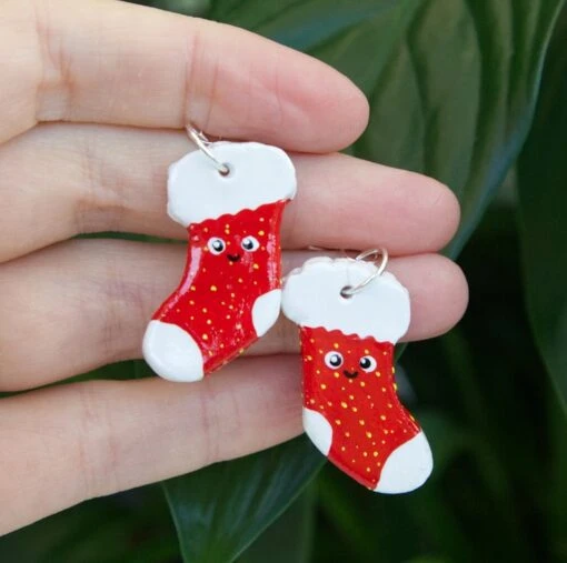 Cosy Christmas Winter Stocking Dangly Painted Clay Earrings 12 Cosy Christmas Winter Stocking Dangly Painted Clay Earrings -Christmas Homeware & Accessories Shop featureditemlargei 1858