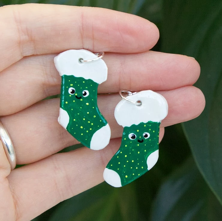 Cosy Christmas Winter Stocking Dangly Painted Clay Earrings 6 Cosy Christmas Winter Stocking Dangly Painted Clay Earrings - Image 6