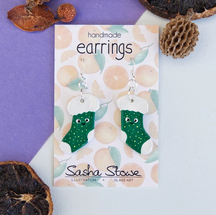Cosy Christmas Winter Stocking Dangly Painted Clay Earrings 7 Cosy Christmas Winter Stocking Dangly Painted Clay Earrings - Image 7