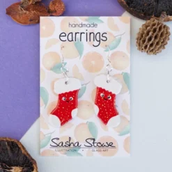 Cosy Christmas Winter Stocking Dangly Painted Clay Earrings -Christmas Homeware & Accessories Shop featureditemlargei 1861