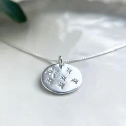 Christmas Star Silver Layering Disc Necklace, Handmade North Star Pendant Neckla