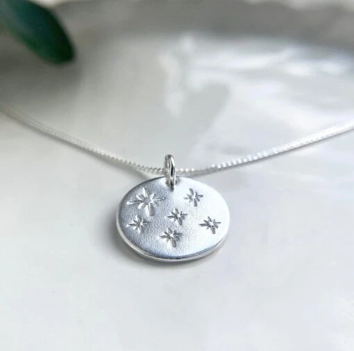 Christmas Star Silver Layering Disc Necklace, Handmade North Star Pendant Neckla