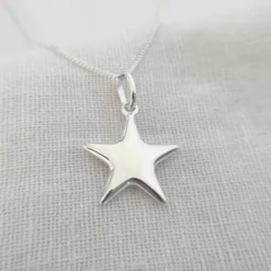 Christmas Star Necklace, Sterling Silver Puffy Star Pendant, Celestial Necklace,
