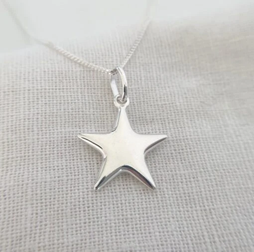 Christmas Star Necklace, Sterling Silver Puffy Star Pendant, Celestial Necklace,