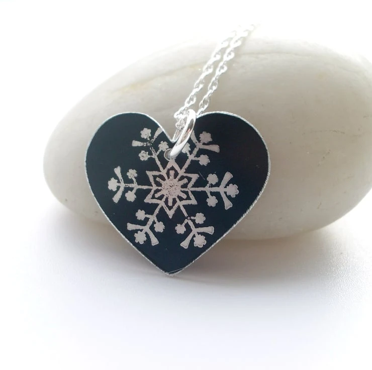 Christmas Snowflake Heart Pendant In Black 1 Christmas Snowflake Heart Pendant In Black