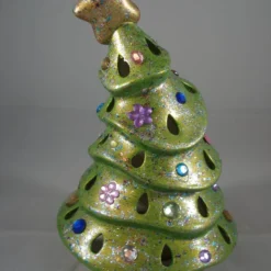 Green Glittery Ceramic Xmas Christmas Tree Candle Tea Light Holder Decoration. -Christmas Homeware & Accessories Shop featureditemlargei 195