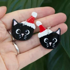 Cute Christmas Cat Dangly Painted Clay Earrings Xmas Cat Gift -Christmas Homeware & Accessories Shop featureditemlargei 1950