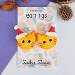 Cute Christmas Cat Dangly Painted Clay Earrings Xmas Cat Gift -Christmas Homeware & Accessories Shop featureditemlargei 1951