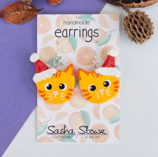 Cute Christmas Cat Dangly Painted Clay Earrings Xmas Cat Gift -Christmas Homeware & Accessories Shop featureditemlargei 1951