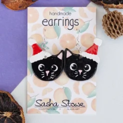 Cute Christmas Cat Dangly Painted Clay Earrings Xmas Cat Gift -Christmas Homeware & Accessories Shop featureditemlargei 1952