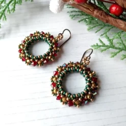 Christmas Wreath Hoop Earrings In Green, Gold And Red 9 Christmas Wreath Hoop Earrings In Green, Gold And Red -Christmas Homeware & Accessories Shop featureditemlargei 1967