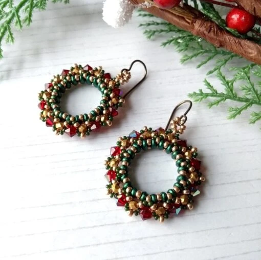 Christmas Wreath Hoop Earrings In Green, Gold And Red -Christmas Homeware & Accessories Shop featureditemlargei 1967